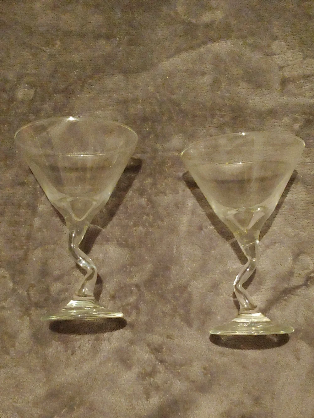 Pair of Clear Twisted Stem Martini Glasses